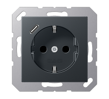 JUNG Розетка SCHUKO® с USB-зарядным устройством, тип С термопласт матовый антрацит
