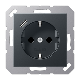 JUNG Розетка SCHUKO® с USB-зарядным устройством, тип С термопласт матовый антрацит