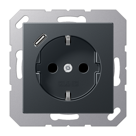 Розетка SCHUKO® с USB-зарядным устройством, тип С, термопласт, матовый антрацит