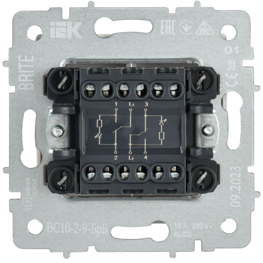 BRITE Выключ. 2-кл. с инд. отел. 10А ВС10-2-9-БрБ бел. IEK