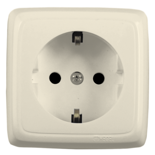 РА16-116-01 Розетка открытой установки, одноместная, с заземляющим контактом, со шторкой, с монтажной пластиной, цвет слоновая кость