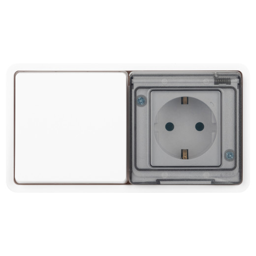 Блок розетка с выключателем ЭРА Эксперт 11-7521-01 IP55 16A-10AX-250В горизонт. СУ белый