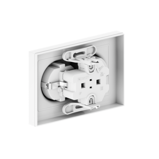 Механизм розетки двойной, 16А, с заземлением, со шторками, с рамкой, белый Эпика EKF