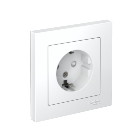 Systeme Electric AtlasDesign Бел Розетка с/з со шторками, 16А, в сборе