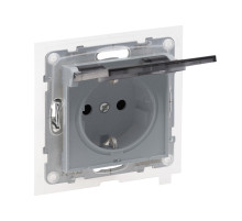 Legrand/Daccord SUNO Алюминий Силовая розетка 2К+З 16А 250В влагозащитная IP44 с крышкой и с защитными шторками.Безвинтовые зажимы.