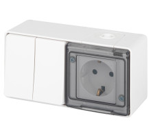 ЭРА Блок розетка с выключателем Эксперт 11-7502-01 двойной IP55 16A-10AX-250В ОУ белый