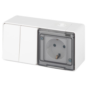 ЭРА Блок розетка с выключателем Эксперт 11-7502-01 двойной IP55 16A-10AX-250В ОУ белый