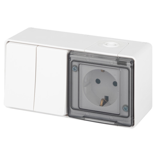 Блок розетка с выключателем ЭРА Эксперт 11-7502-01 двойной IP55 16A-10AX-250В ОУ белый