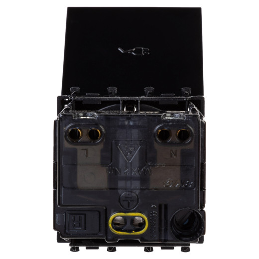 Розетка с крышкой модульная, 2P+E, с з/ш, Avanti, черный квадрат, 2 модуля