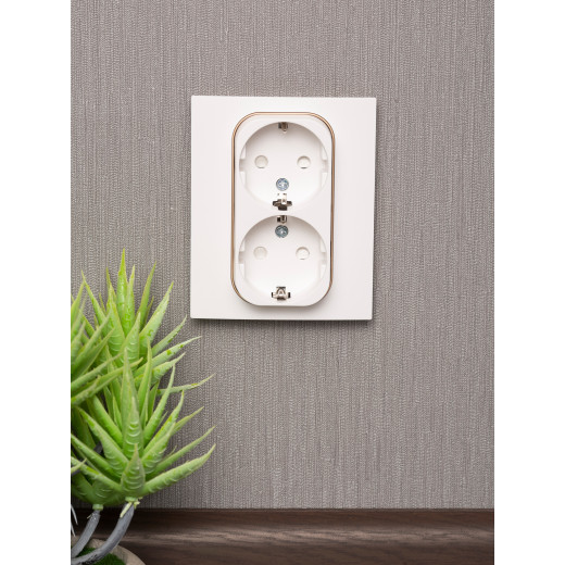 Стокгольм Рамка для розетки 2-местная белая с линией цвета шампань EKF PROxima