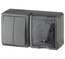 ЭРА Блок розетка с выключателем Эксперт 11-7402-03 двойной IP54 16A-10AX-250В ОУ серый