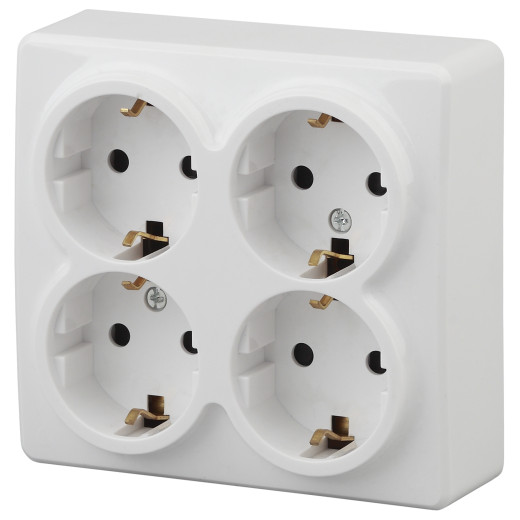 Розетка ЭРА Эксперт 11-2211-01 четверная с заземлением 4х2P+E Schuko со шторками 16A-250В IP20 ОУ горизонт. белый