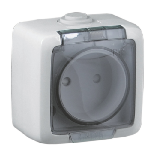 РА16-201 Розетка открытой установки, одноместная, брызгозащищенная, цвет белый