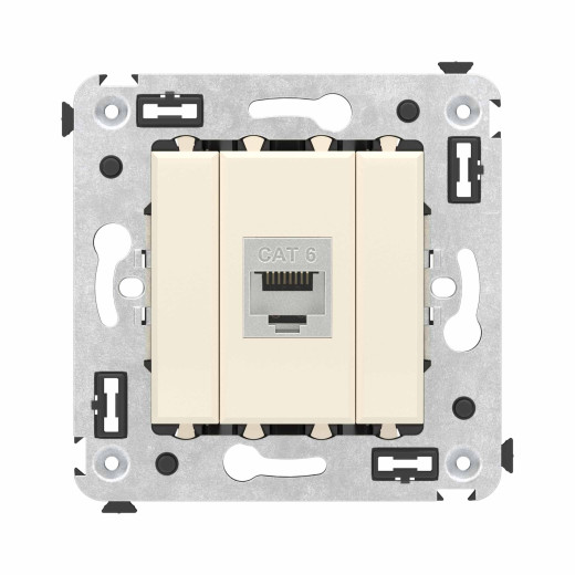 Компьютерная розетка RJ-45 без шторки в стену, кат.6 одинарная экранированная, Avanti, ванильная дымка
