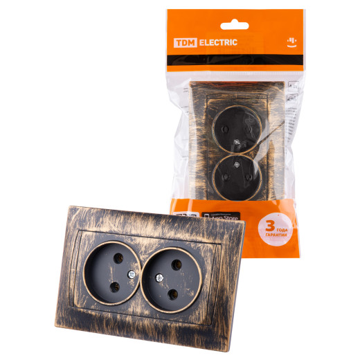 Розетка двойная 2П 10А 250В  старинная бронза 