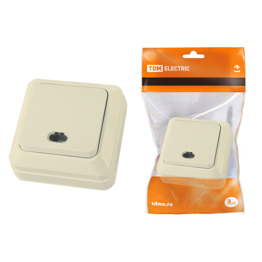 Выключатель 1-кл. открытой установки с подсветкой IP20 10А, сл. кость 