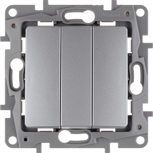 Выключатель трёхклавишный - Legrand Etika - 10А 250В винтовые зажимы - алюминий