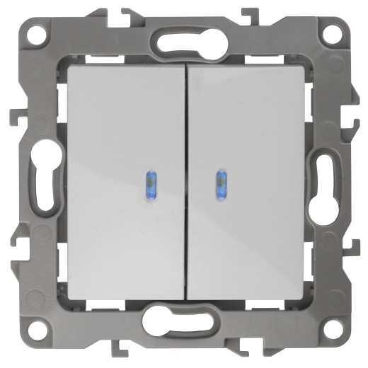12-1105-01 ЭРА Выключатель двойной с подсветкой, 10АХ-250В, IP20, Эра12, белый (10/100/3200)