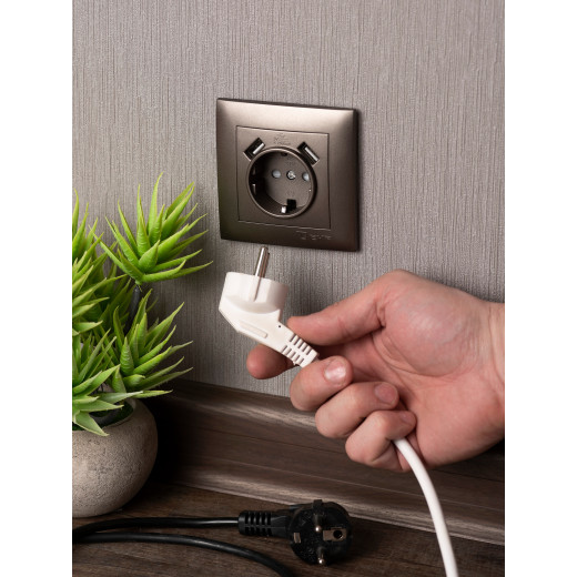 Валенсия лицевая панель розетки 1-местной с/з 16А графит с защ. штор. с 2 USB 2,1А EKF PROxima