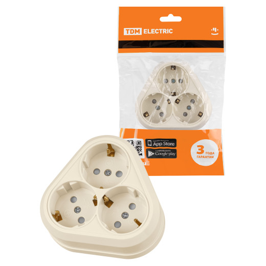 Розетка треугольная 2П+3 открытой установки IP20 16A с защитными шторками сл.кость 