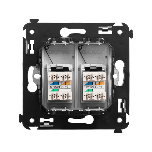 Телефонная розетка RJ-12 в стену двойная, Avanti, закаленная сталь