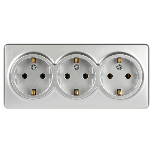 Розетка ЭРА Эксперт 11-2208-03 тройная с заземлением 3х2P+E Schuko IP20 16A-250В ОУ алюминий
