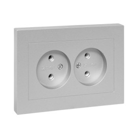 EKF Эпика Механизм розетки двойной, 16А, без заземления, без шторок, с рамкой, алюминий.