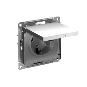 Systeme Electric AtlasDesign Сталь Розетка с/з, со шторками, с крышкой, 16А, в сборе