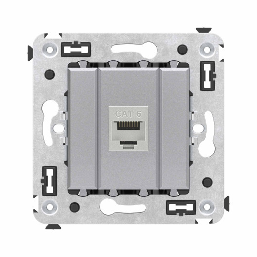 Компьютерная розетка RJ-45 без шторки в стену, кат.6 одинарная экранированная, Avanti, закаленная сталь
