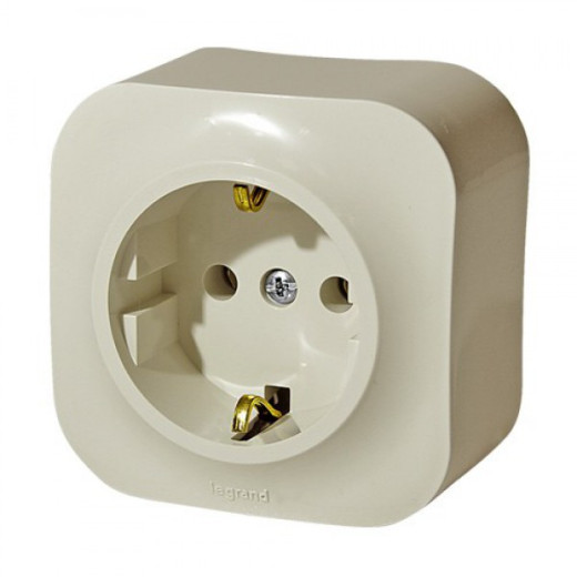 Розетка с заземлением - Legrand Quteo - со шторками IP20 16А 250В винтовые зажимы накладной монтаж - слоновая кость