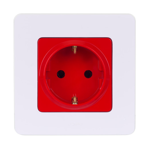 Розетка с заземлением - Legrand/Daccord Inspiria - со шторками 16А 250В винтовые зажимы - красный