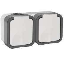 IEK TORS Розетка 2-ая с з/к кр. гориз. 16А IP55 TS222 белый