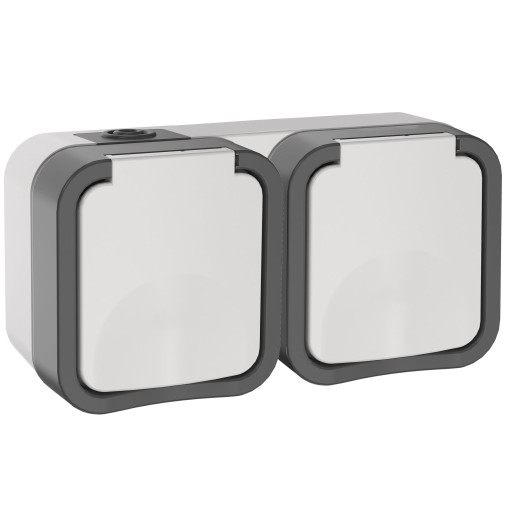 TORS Розетка 2-я с з/к кр. гориз. 16А IP55 TS222 сер-бел IEK