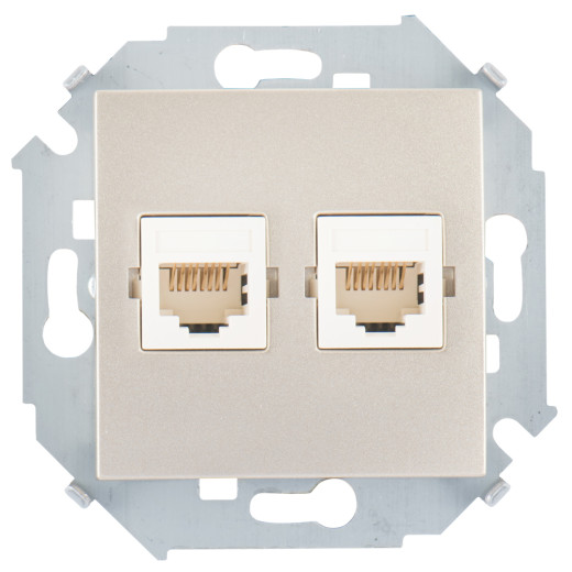 Simon 15 Шампань Розетка компьютерная 2-я RJ45 кат.5е