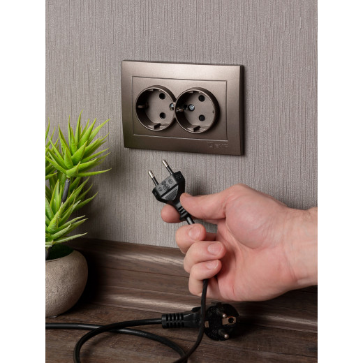 Валенсия лицевая панель розетки 2-местной с/з 16А графит с защ. штор. EKF PROxima