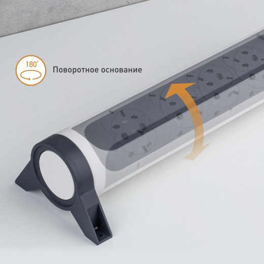 Удлинитель с заземлением Legrand 4 розетки с кабелем 1,5 м., с индикацией потребляемой мощности и защитой от перегрузки, кнопкой включения и поворотным основанием, цвет: бело-черный