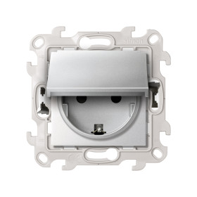 Simon 24 Алюминий Розетка IP44 с крышкой, заземлением и шторками Schuko 2Р+Е 16A 250В~ с системой Push&Go