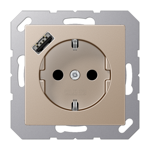 Розетка SCHUKO® с USB-зарядным устройством, тип А, термопласт, шампань
