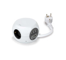 Simon Brico Белый Удлинитель COMBIBALL на 3 розетки Schuko, 3xUSB, выключатель, кабель 1.4м