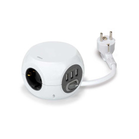 Simon Brico Белый Удлинитель COMBIBALL на 3 розетки Schuko, 3xUSB, выключатель, кабель 1.4м