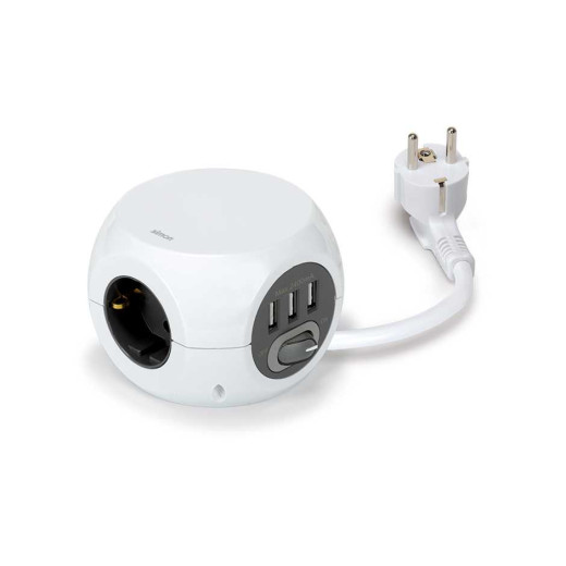 Удлинитель COMBIBALL на 3 розетки Schuko, 3xUSB, выключатель, кабель 1.4м, SBrico, белый