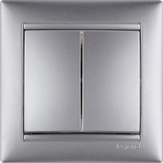 Выключатель двухклавишный - Legrand Valena - 10А 250В схема 5 безвинтовые зажимы - алюминий