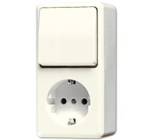 JUNG Штепсельная розетка SCHUKO для накладного монтажа с универсальным выключателем, слоновая кость