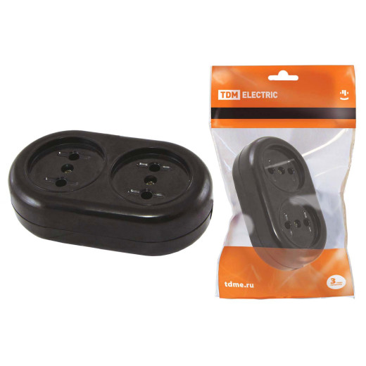 Розеточная колодка 2 гнезда 2П 16А 250B черная 