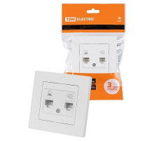 TDM Розетка телефонная RJ11 + компьютерная RJ45 белая 