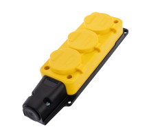 REXANT Розетка штепсельная трехместная влагозащищенная, с/з, 16 А, IP54, каучук желтая.