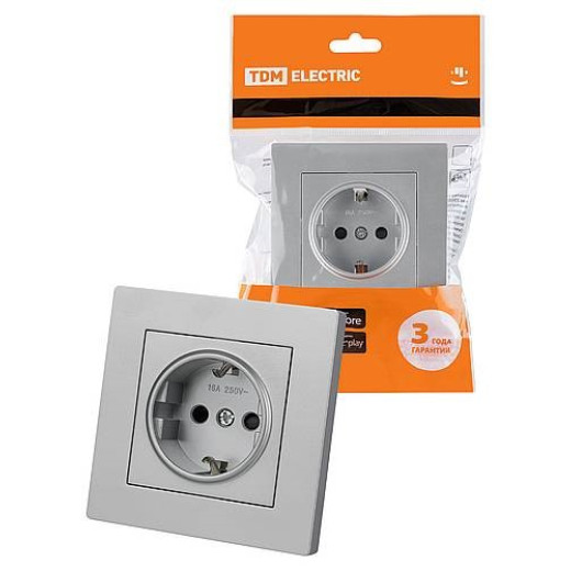 Розетка 2П+З 16А 250В с защ. шт. серебр. металлик 