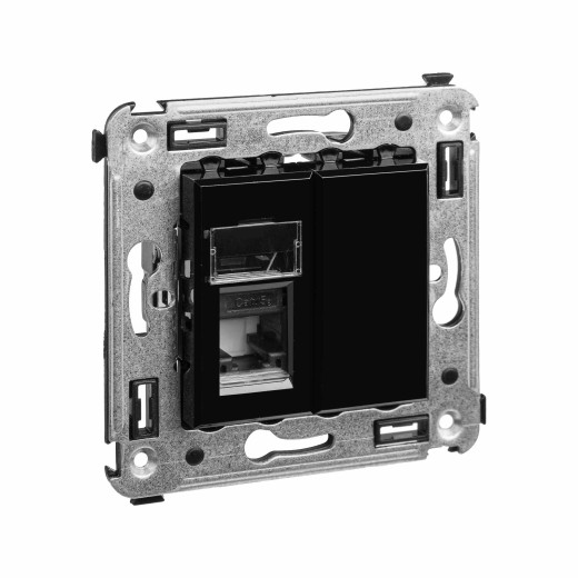Компьютерная розетка RJ-45 в стену, кат.5e одинарная, Avanti, черный квадрат