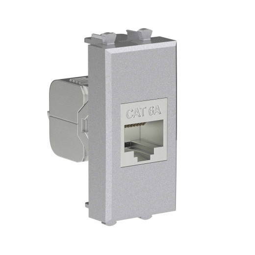 Компьютерная розетка RJ-45 без шторки модульная, кат.6А экранированная, Avanti, закаленная сталь, 1 модуль