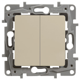 Legrand Etika Слоновая кость Выключатель 2-х клавишный, 10А, Винтовые клеммы.